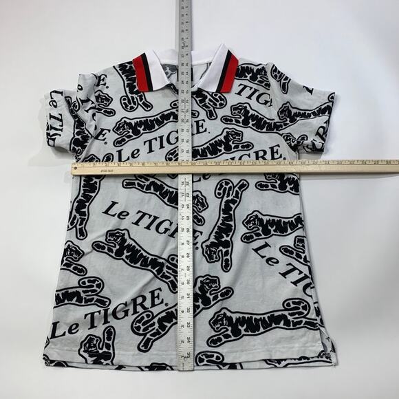 Le Tigre Polo Shirt Mens M White Red Cotton All Over Print Dumont Snap Buttons - Picture 5 of 10